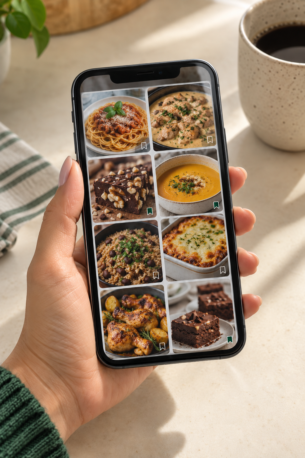 Celular mostrando receitas salvas